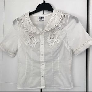 Rouje Alvaro Top Sz S 36 White Embroidered Button